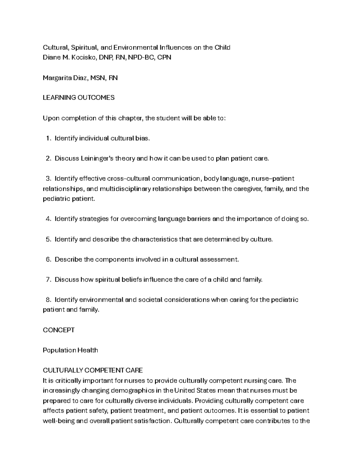 SAFE AND EFFECTIVE NURSING CARE: Cultural Competence in Pediatrics ...