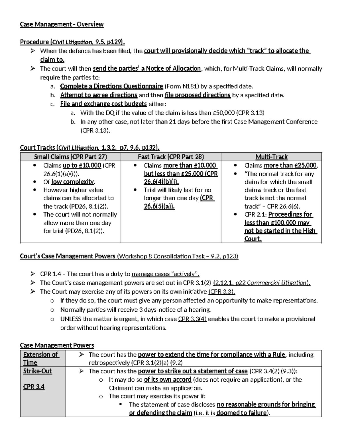 Case Management Overview Procedure (Civil Litigation, 9.5) - Studocu