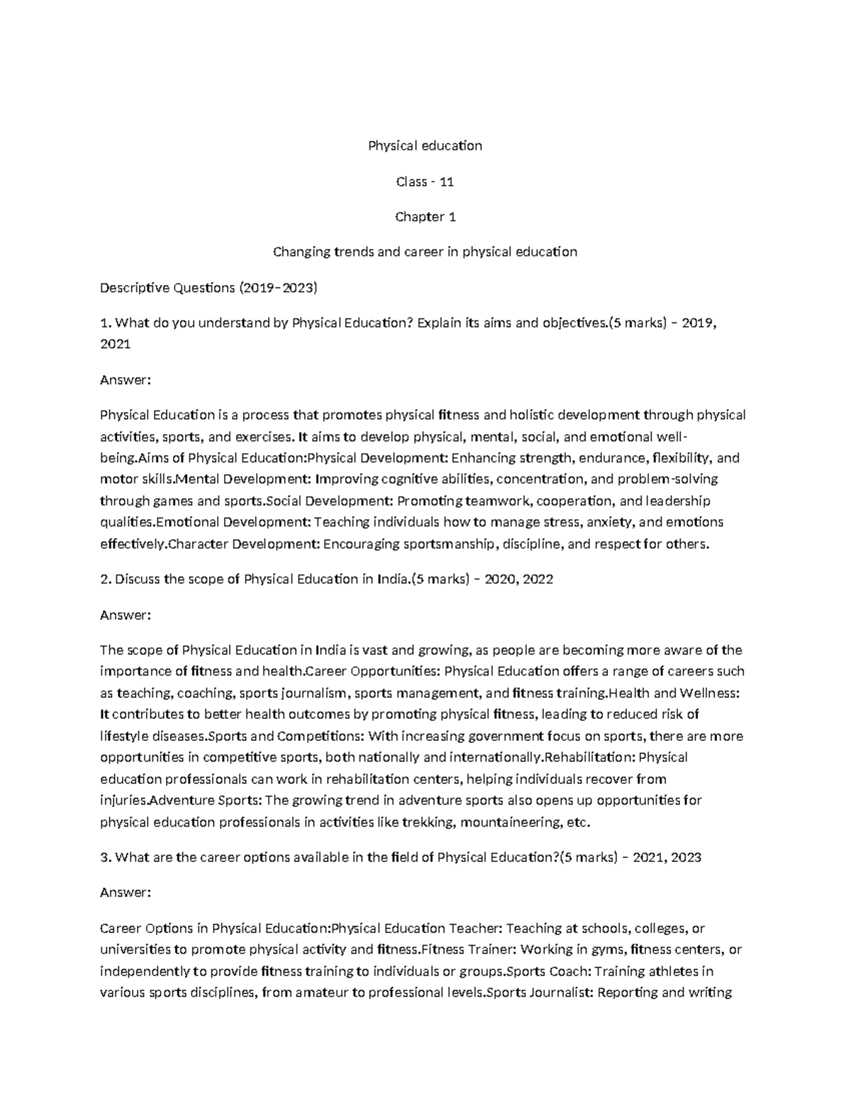 Physical Education Class 11 Chapter 1: Changing Trends & Careers in PE ...
