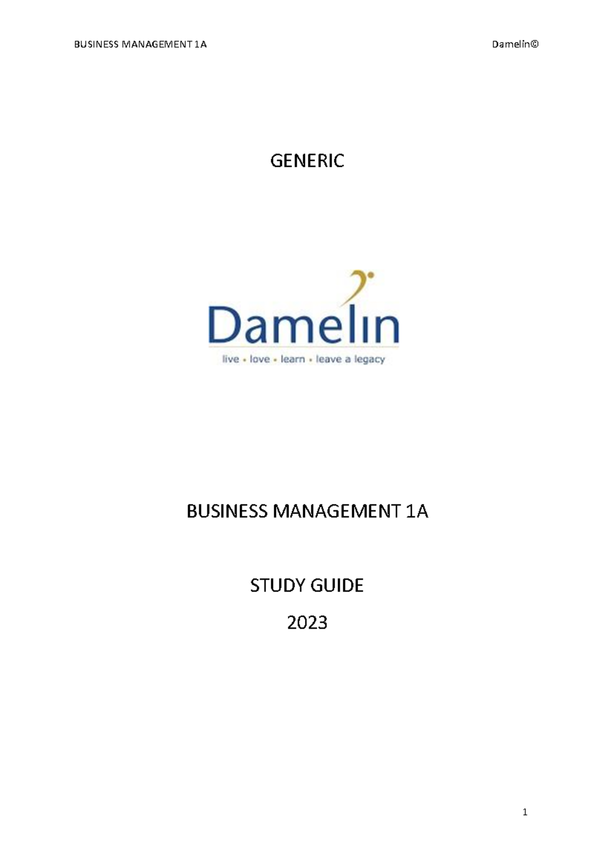 2023 Business Management 1A Study Guide and Course Overview - Studocu