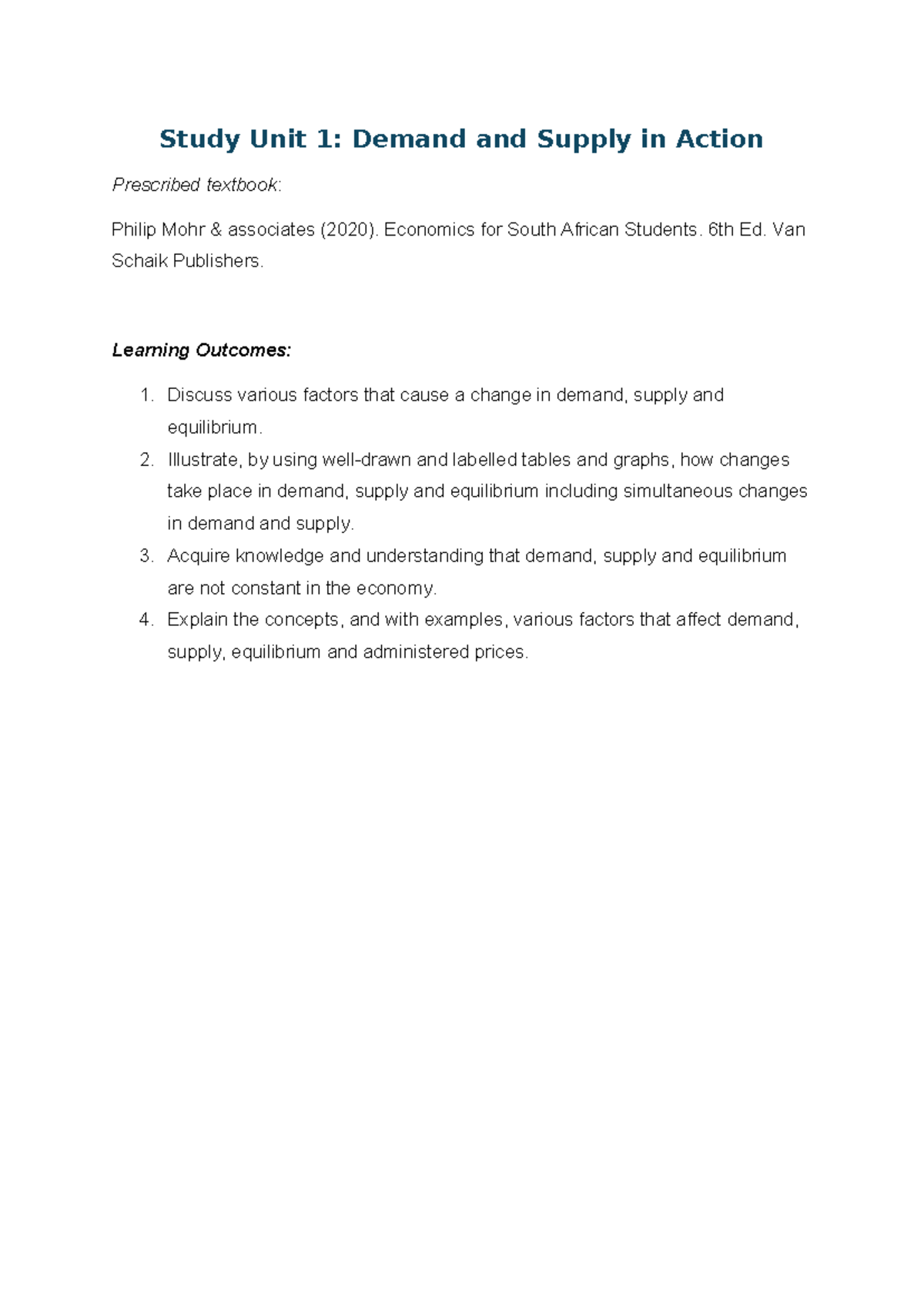 Study Unit 1: Demand and Supply Dynamics in Economics (ECO101) - Studocu