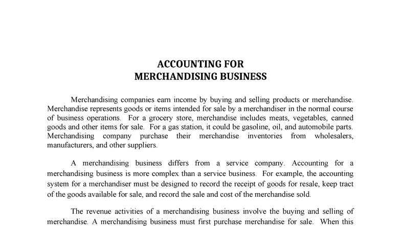 ACCO 101 - Accounting for Merchandising Business: Key Concepts and ...