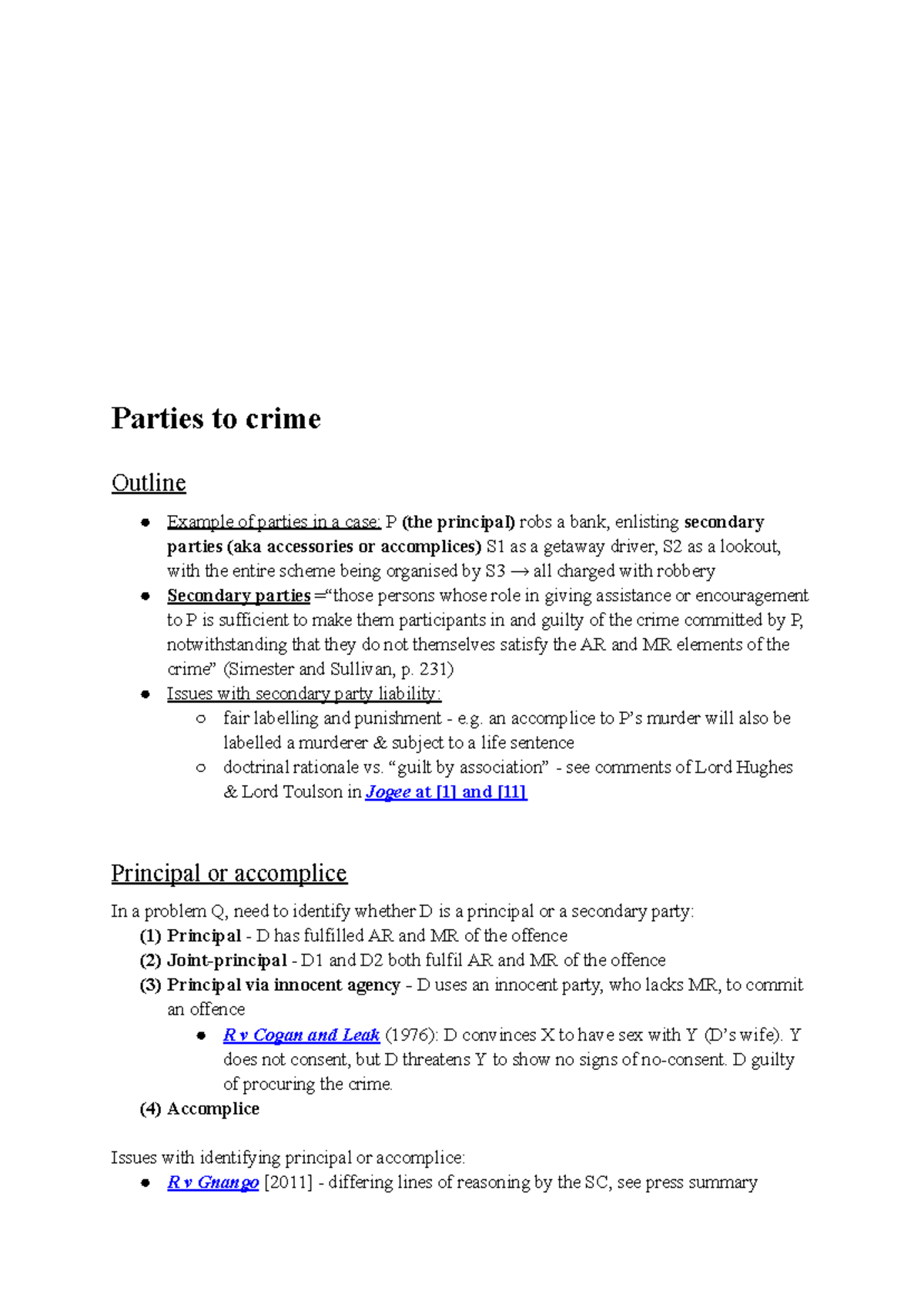 Parties to crime - Parties to crime Outline Example of parties in a ...