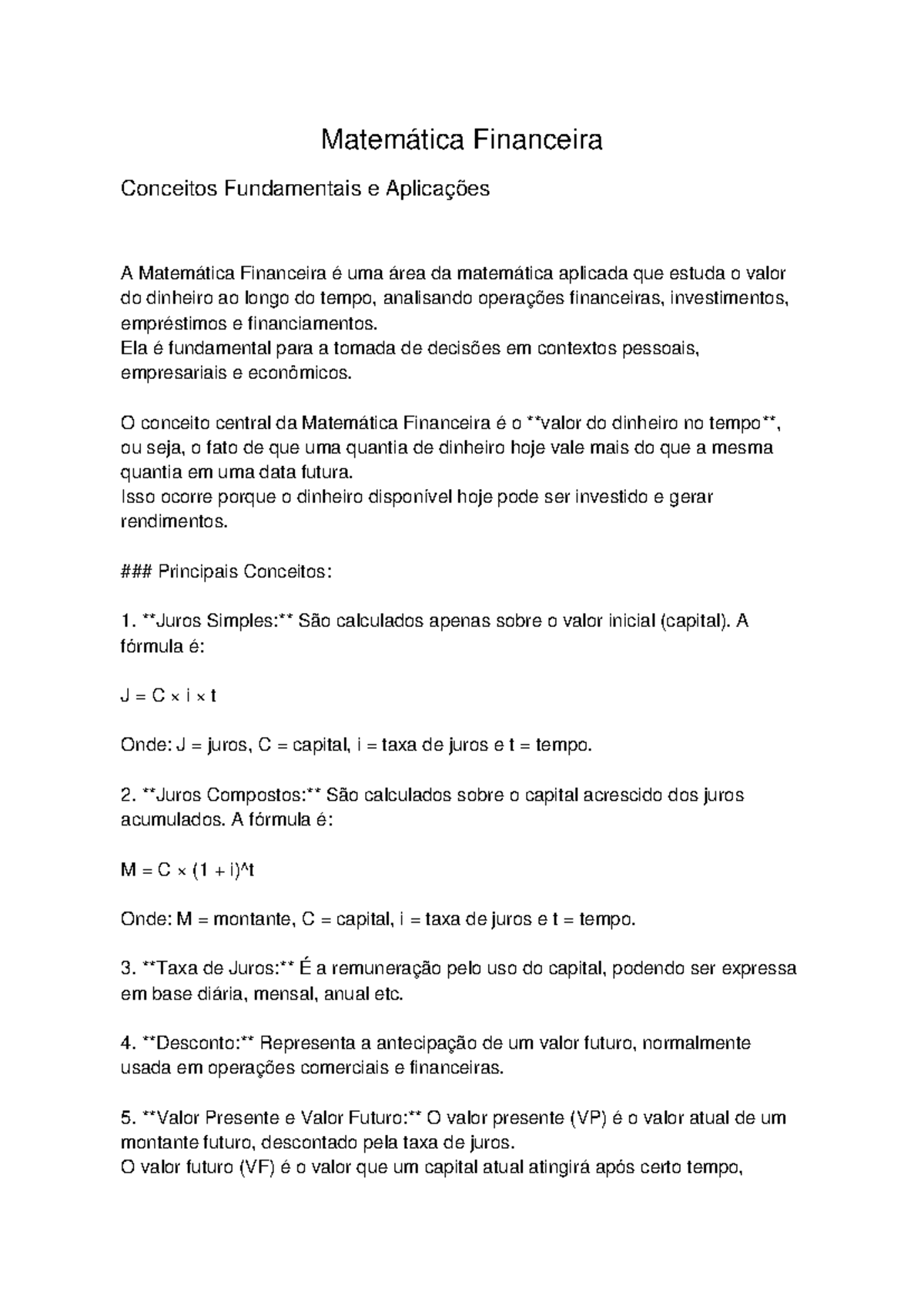 Matemática Financeira: Conceitos e Aplicações Fundamentais - Studocu