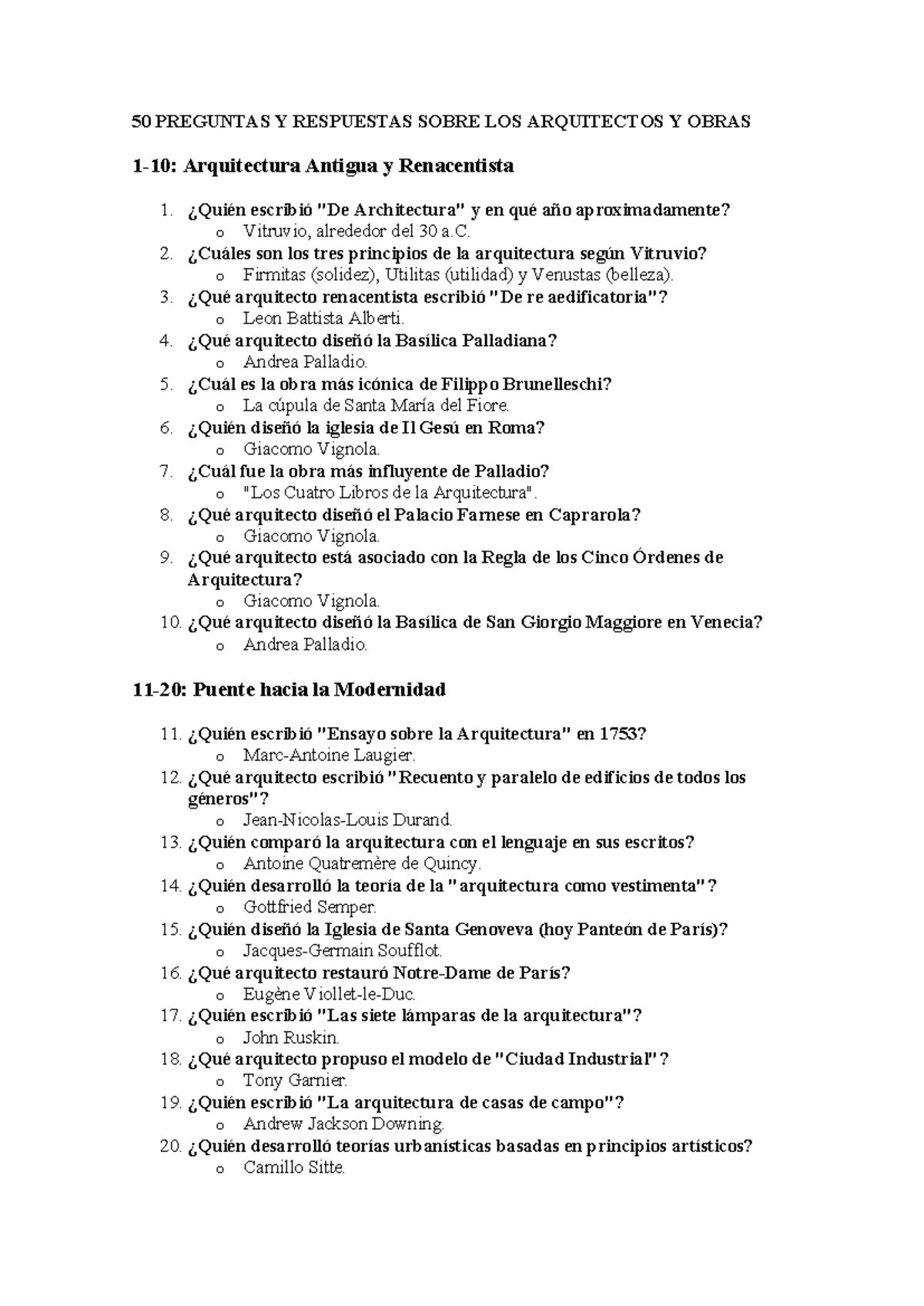 50 Preguntas y Respuestas sobre Arquitectos y Obras Maestras - Document Preview