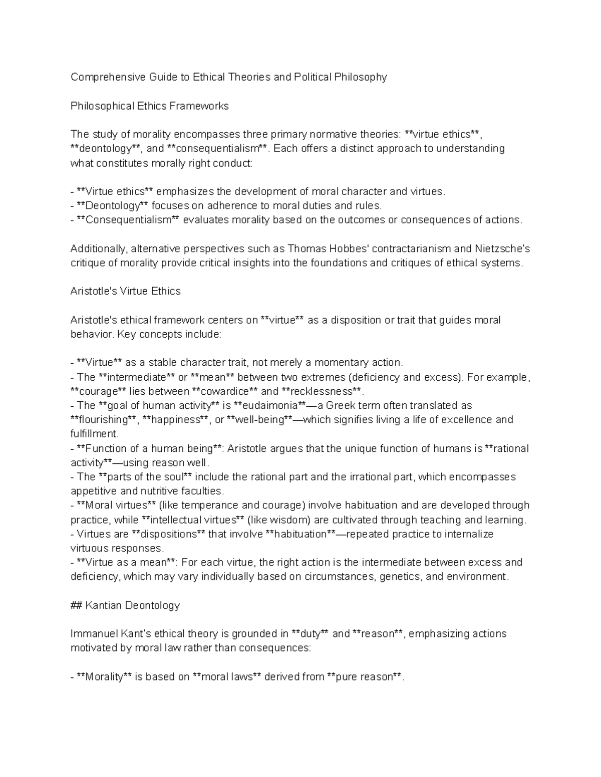 Comprehensive Overview of Ethical Theories in Philosophy (PHIL 101 ...