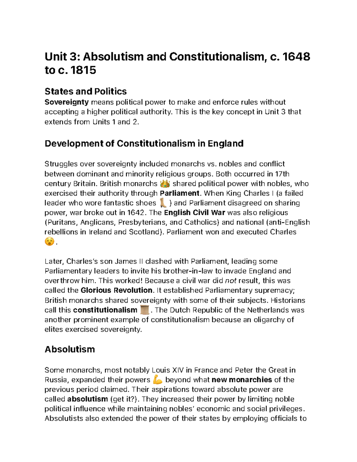 Unit 4: Rise of Absolutism and Constitutionalism in Europe (c. 1648 ...