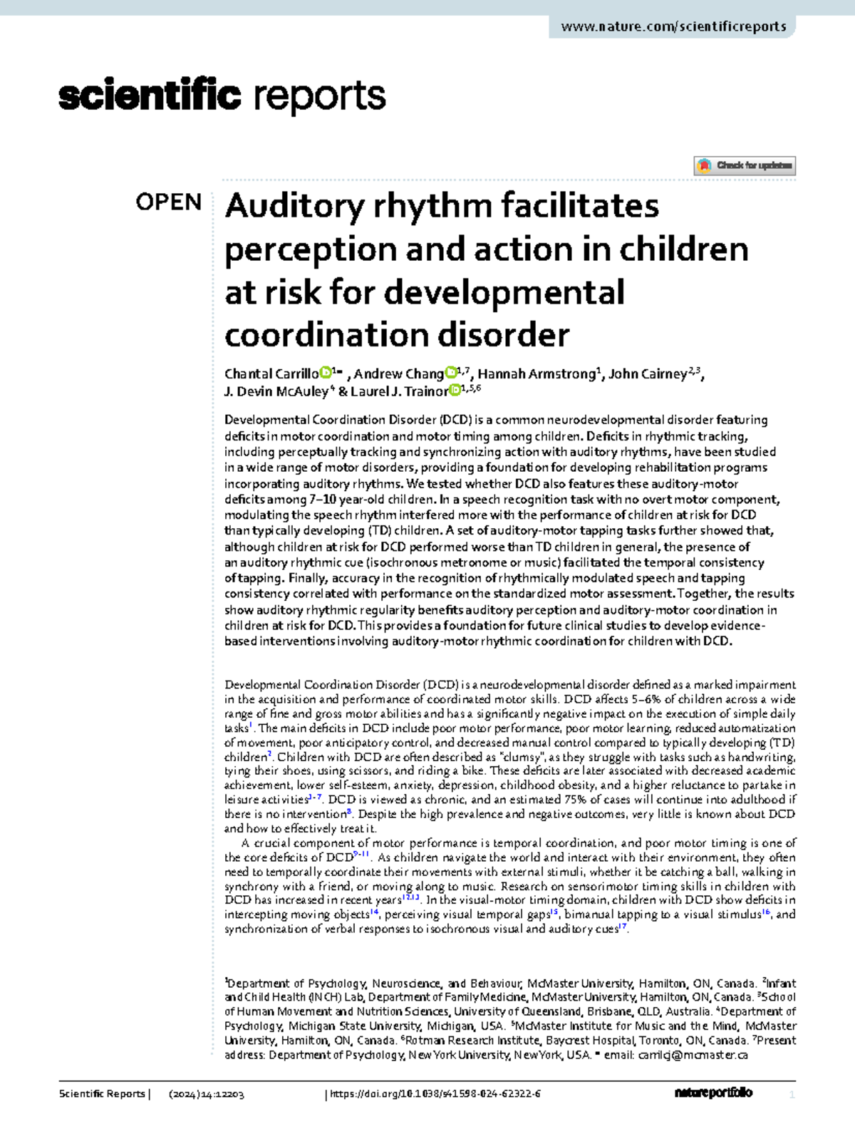 Auditory Rhythm and Perception in Children at Risk for DCD: Insights ...