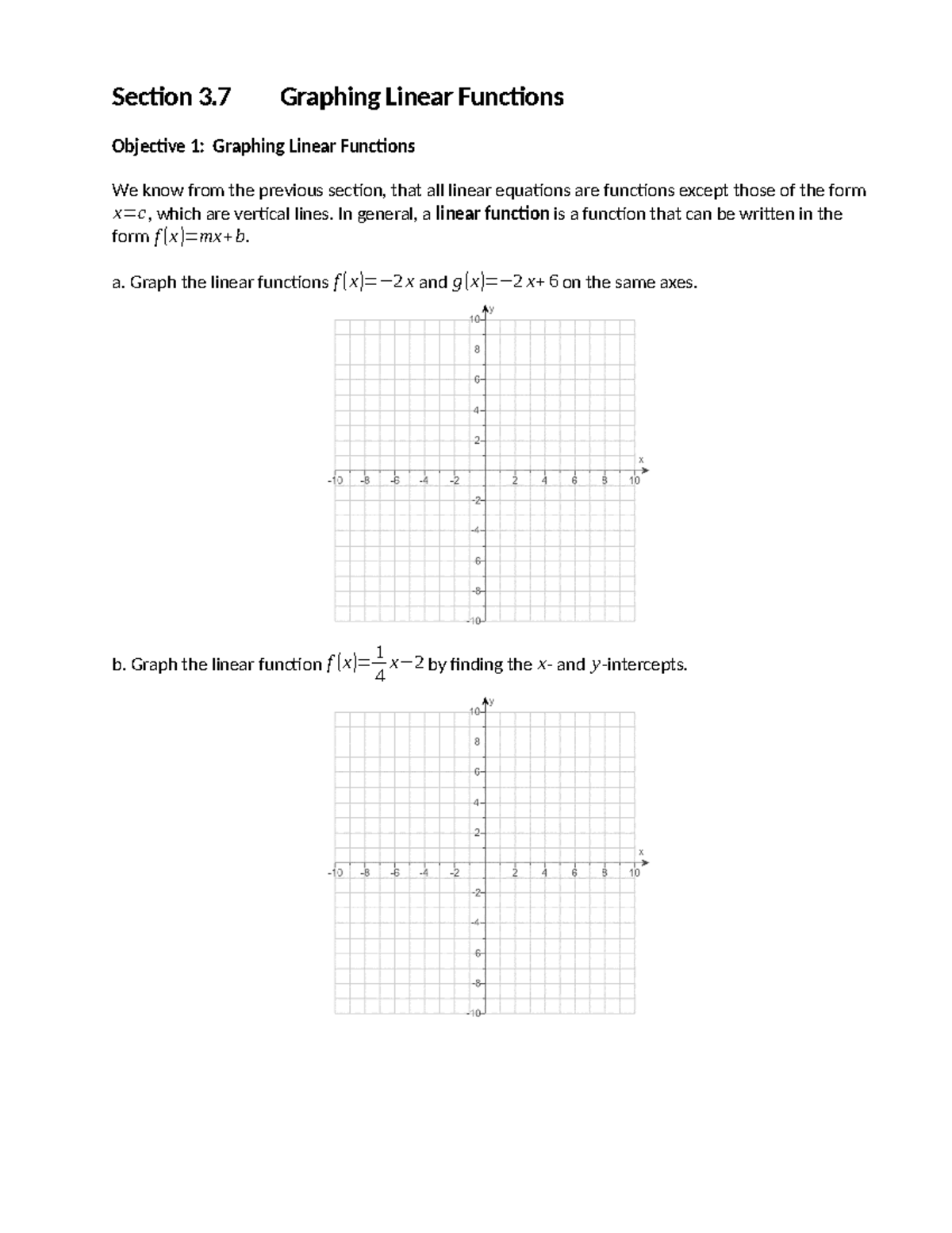Algebra 1: Section 3.7 - Graphing Linear Functions Notes - Studocu