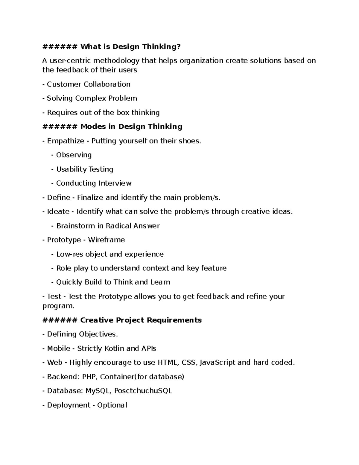 Design Thinking Summary IT Project Management What is Design