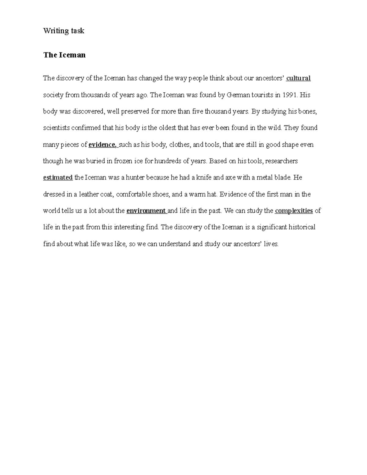 The iceman 2nd draft - Lectures notes - Writing task The Iceman The ...