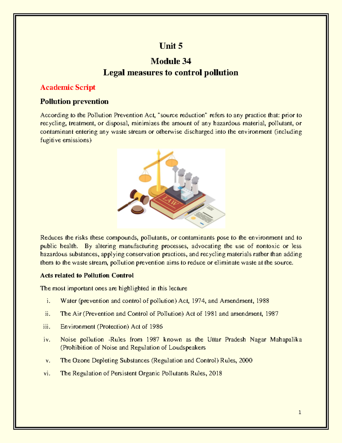 Legal Measures for Pollution Control: Overview & Key Acts - Studocu