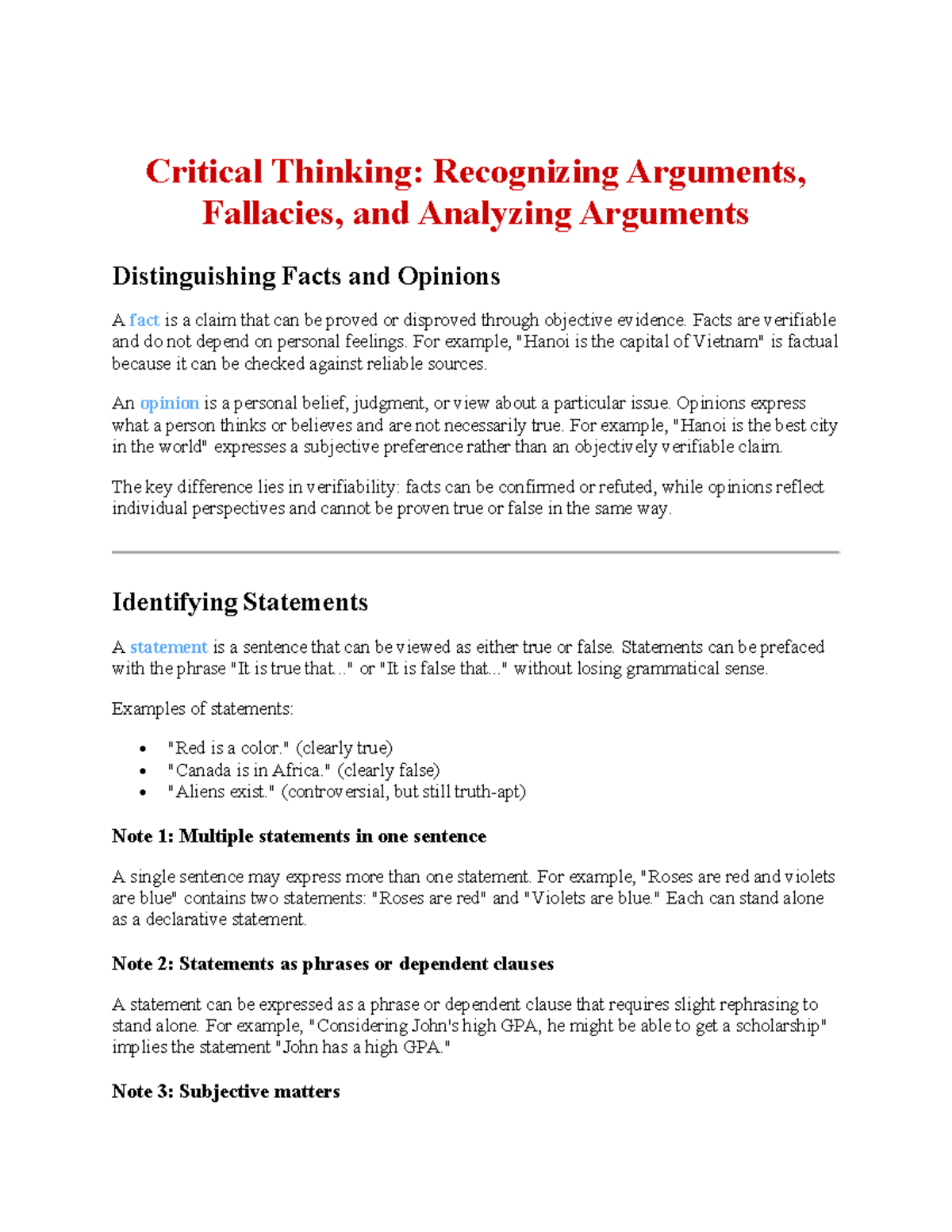 Critical Thinking: Analyzing Arguments and Fallacies - Chap 3 - Studocu