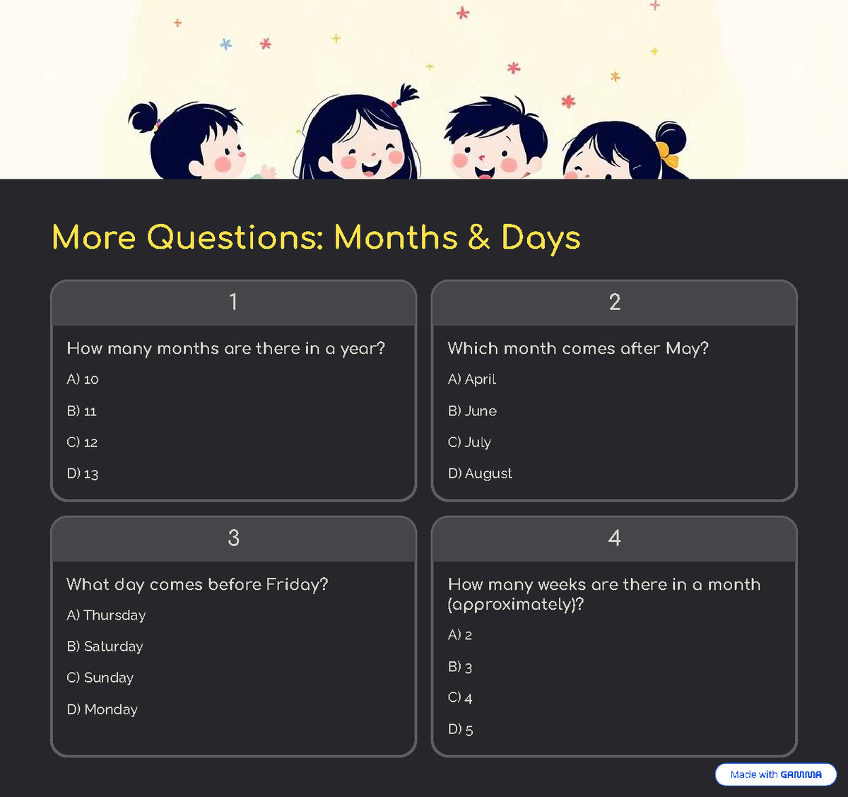 More Questions Months and Days - english lang lit - More Questions ...