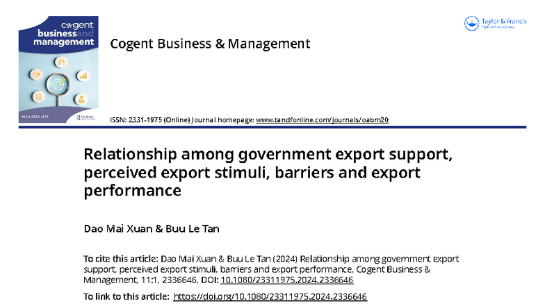 Relationship Between Government Export Support and Export Performance ...