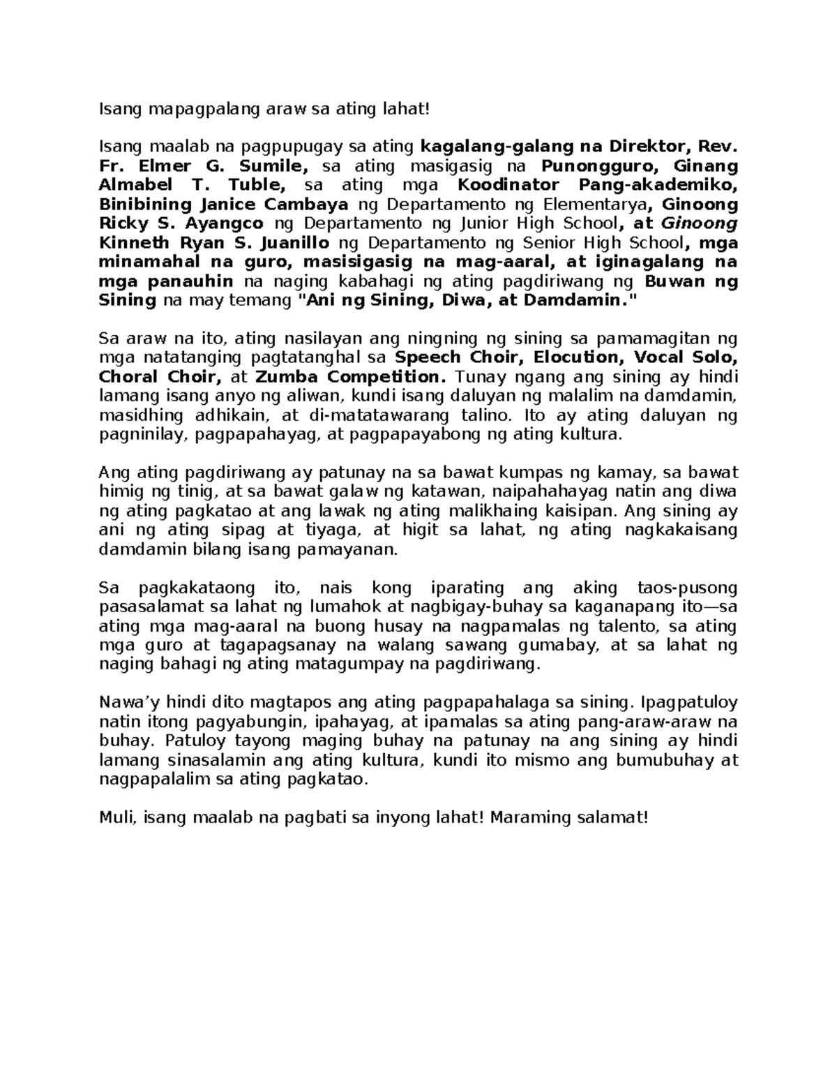 Closing Remarks - Isang mapagpalang araw sa ating lahat! Isang maalab ...