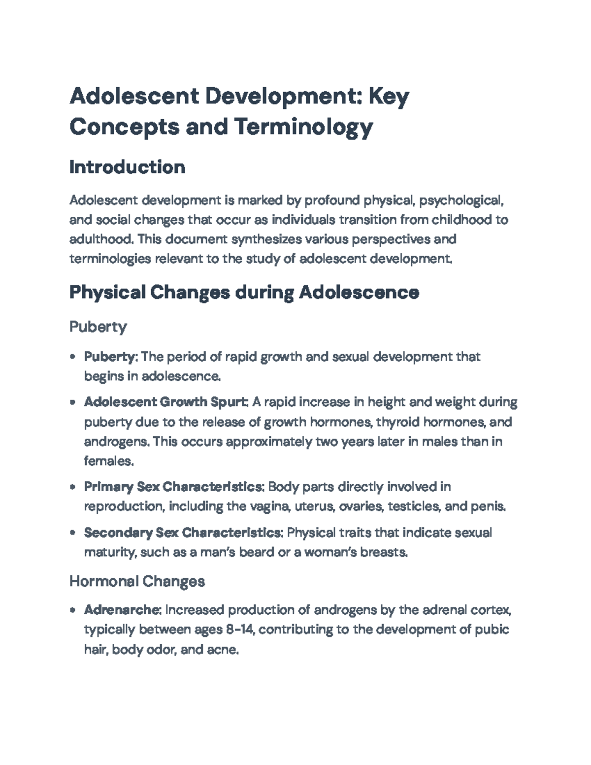 Adolescent Development (PSY 201): Key Concepts and Terminology Overview ...