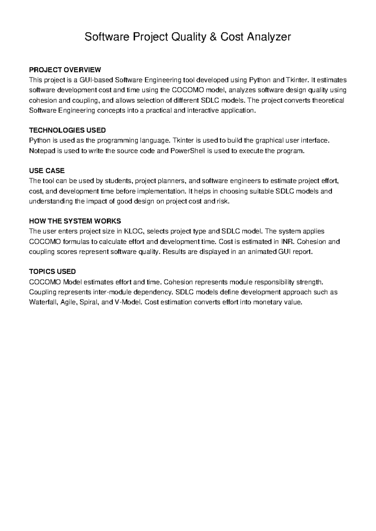 Software Project Quality & Cost Analyzer - B.Tech Mini Project - Studocu