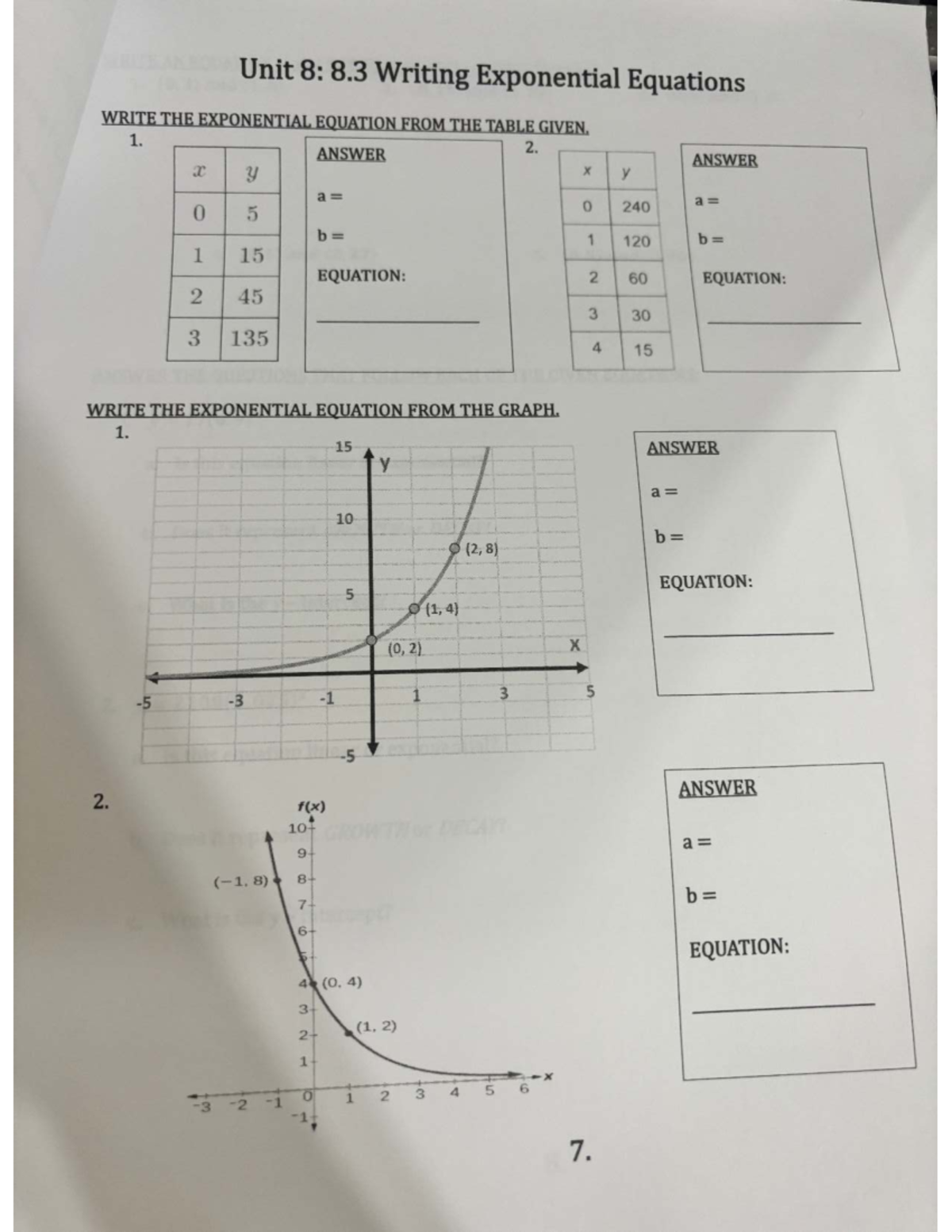 Final Exam Review Notes for MATH 101: Writing Exponential Equations ...