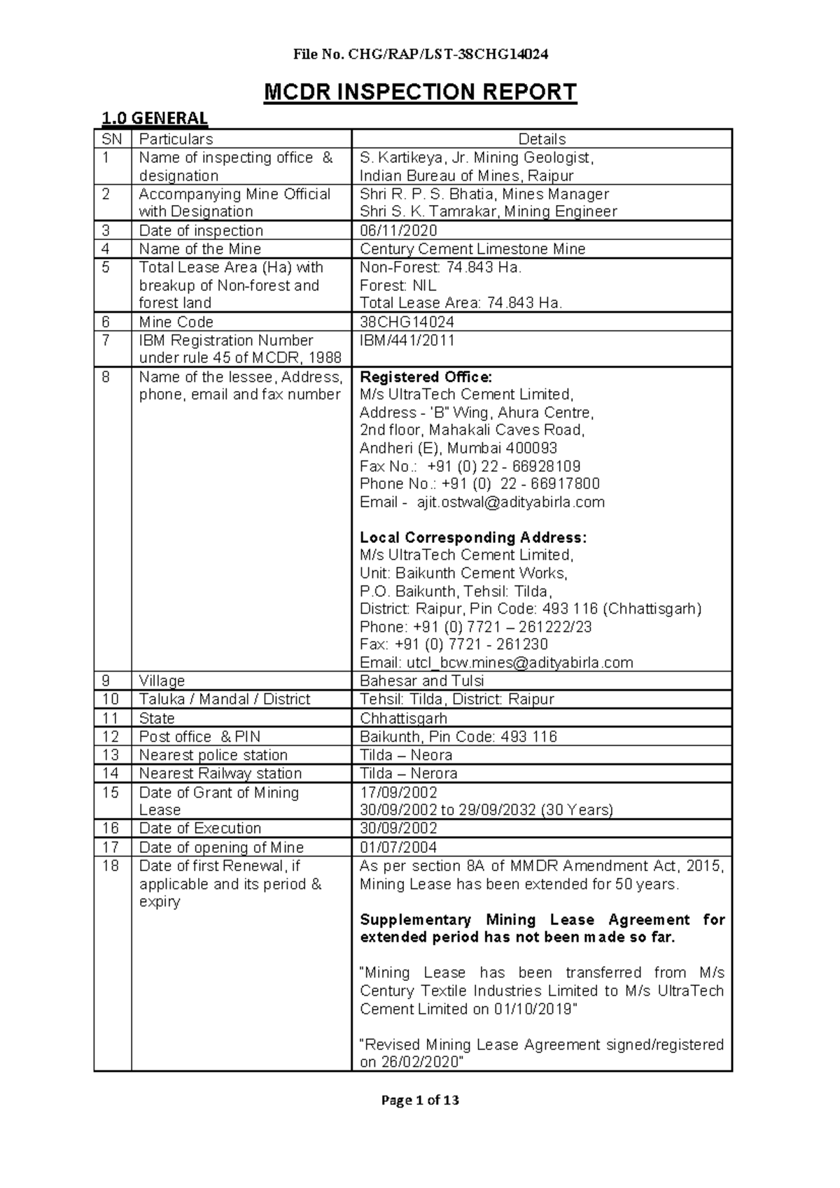 02172021143800 Century Cement Limestone Mine 74 Ha Ms Ultra Tech Cement ...