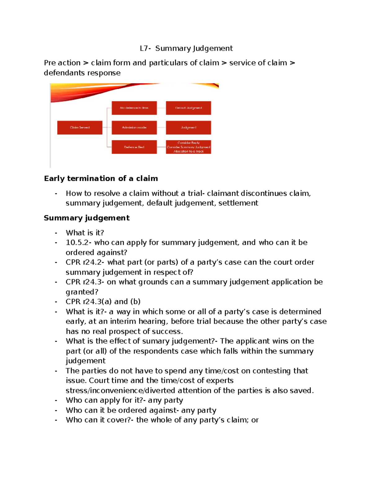 L7 - Summary Judgement: Key Concepts and Procedures - Studocu