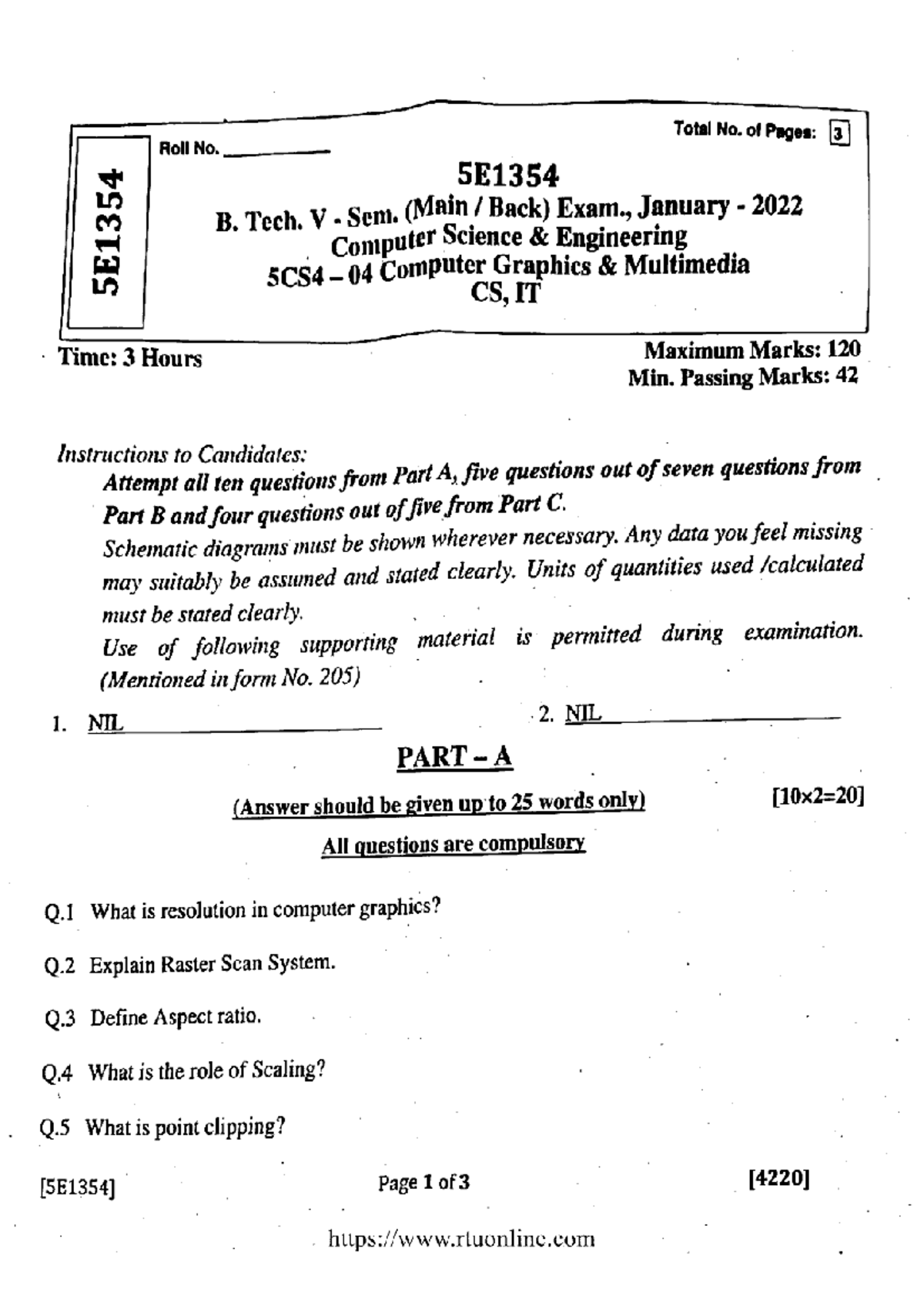 CGMT 5CS4 Final Exam Question Papers (2019-2022) in Computer Graphics ...