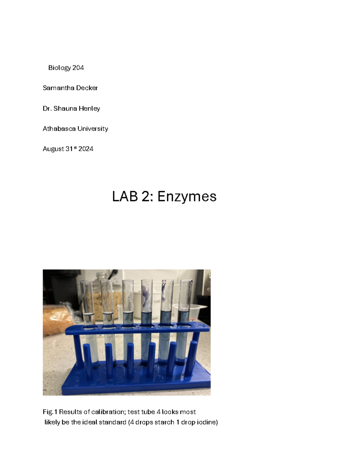 Biology 204 Lab 2: Exploring Enzyme Reactions and Results - Studocu