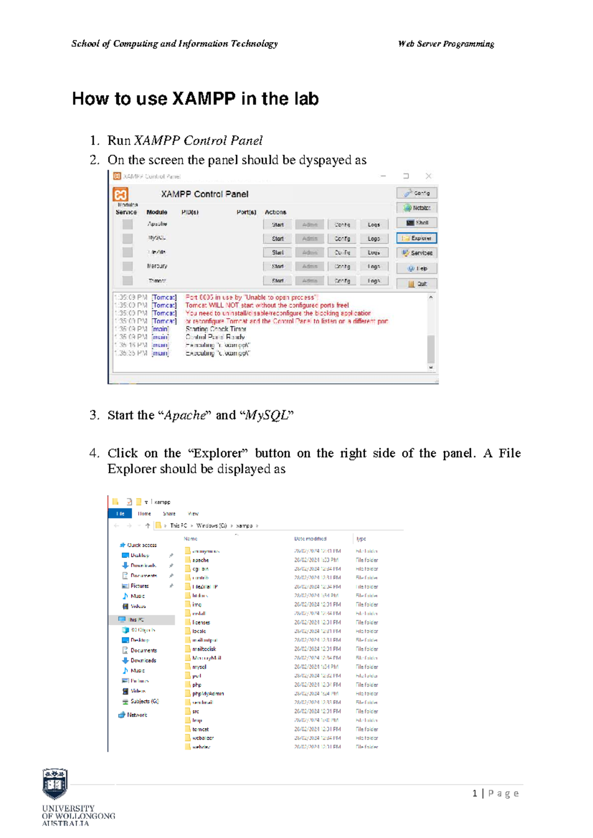 School of Computing and IT: Using XAMPP in the Lab - Studocu
