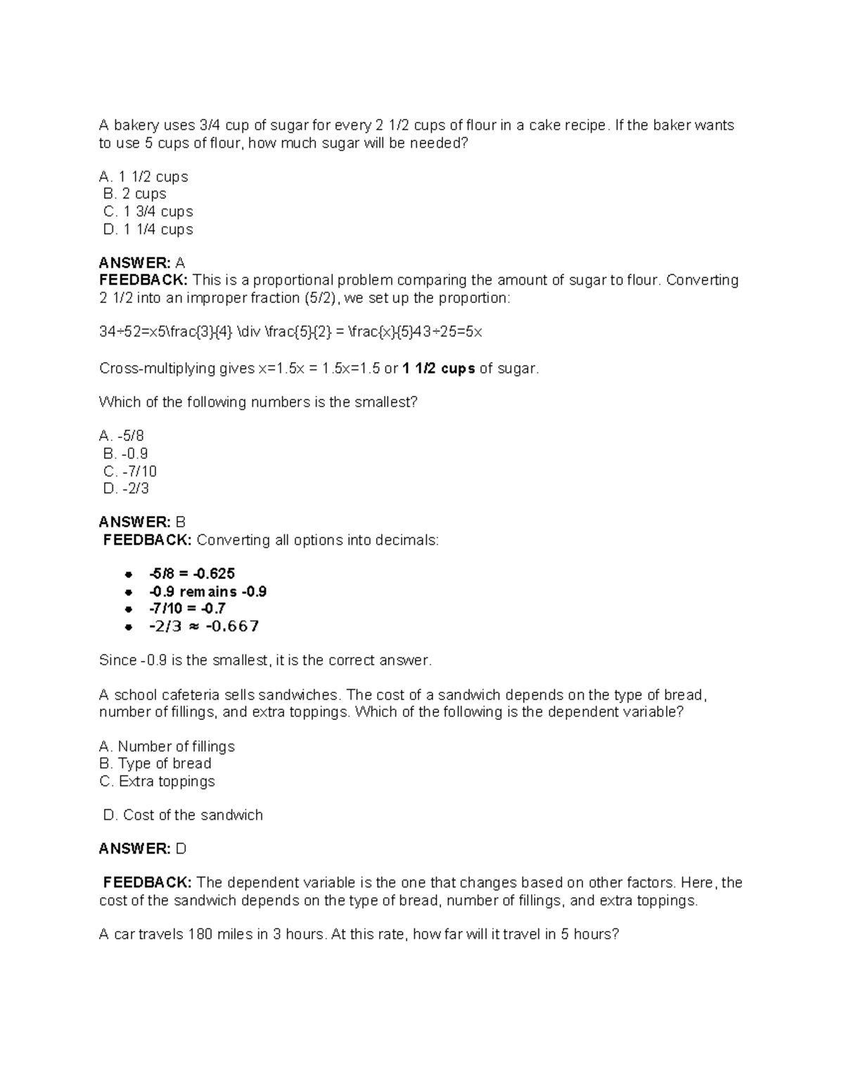 TEAS 7 Math Practice 8 PLUS Images - A bakery uses 3/4 cup of sugar for ...