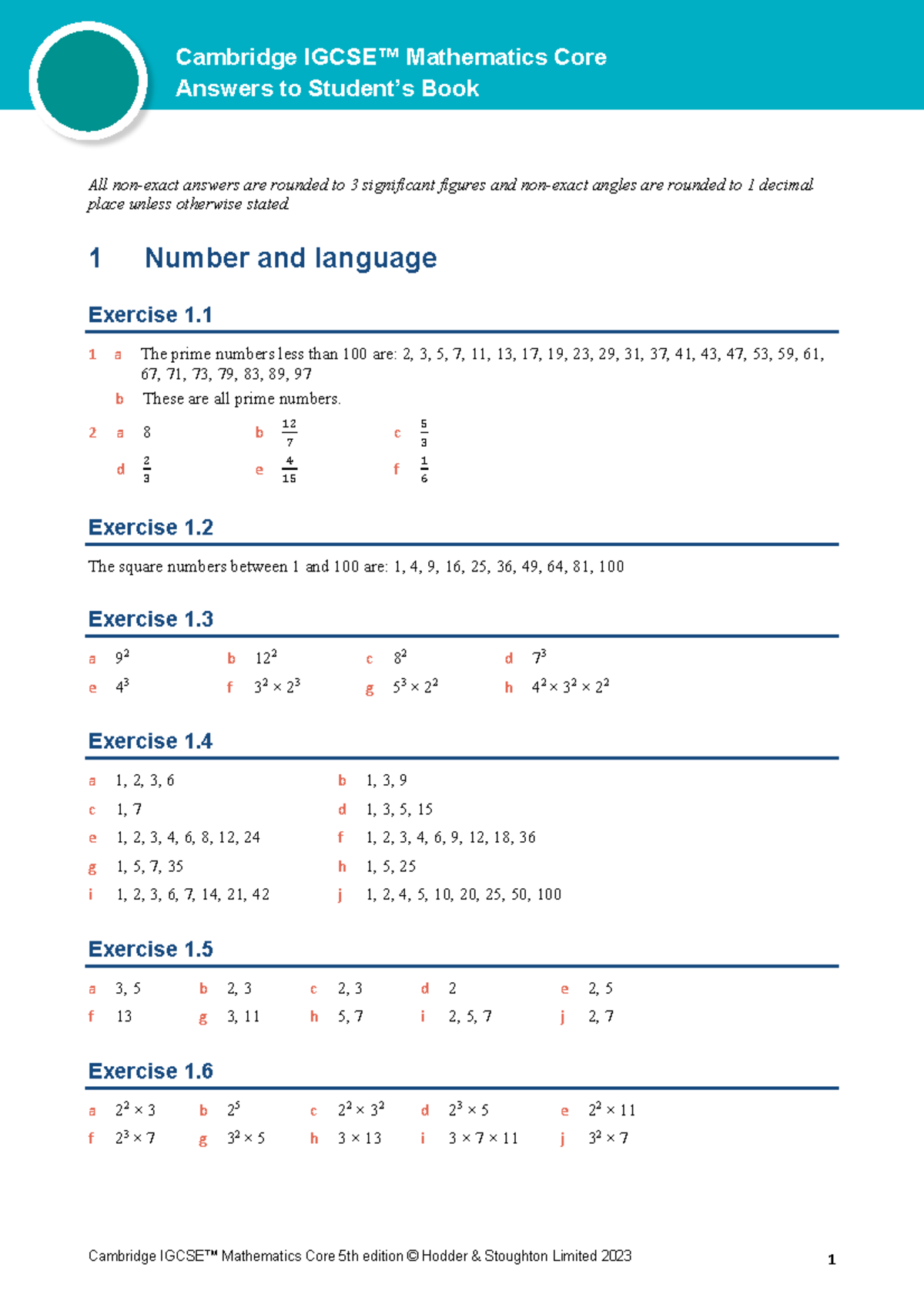 Cambridge IGCSE Mathematics Core Answers to Exercises - Studocu