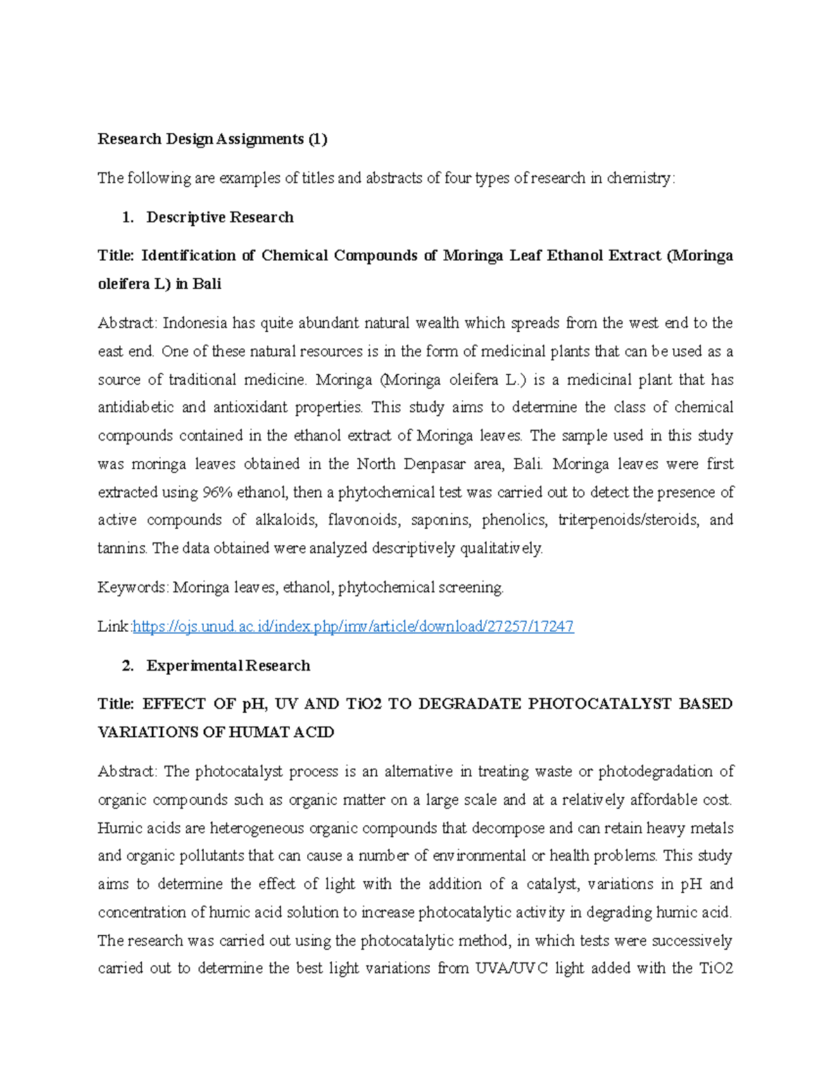 Types of Research and Example - Research Design Assignments (1) The ...