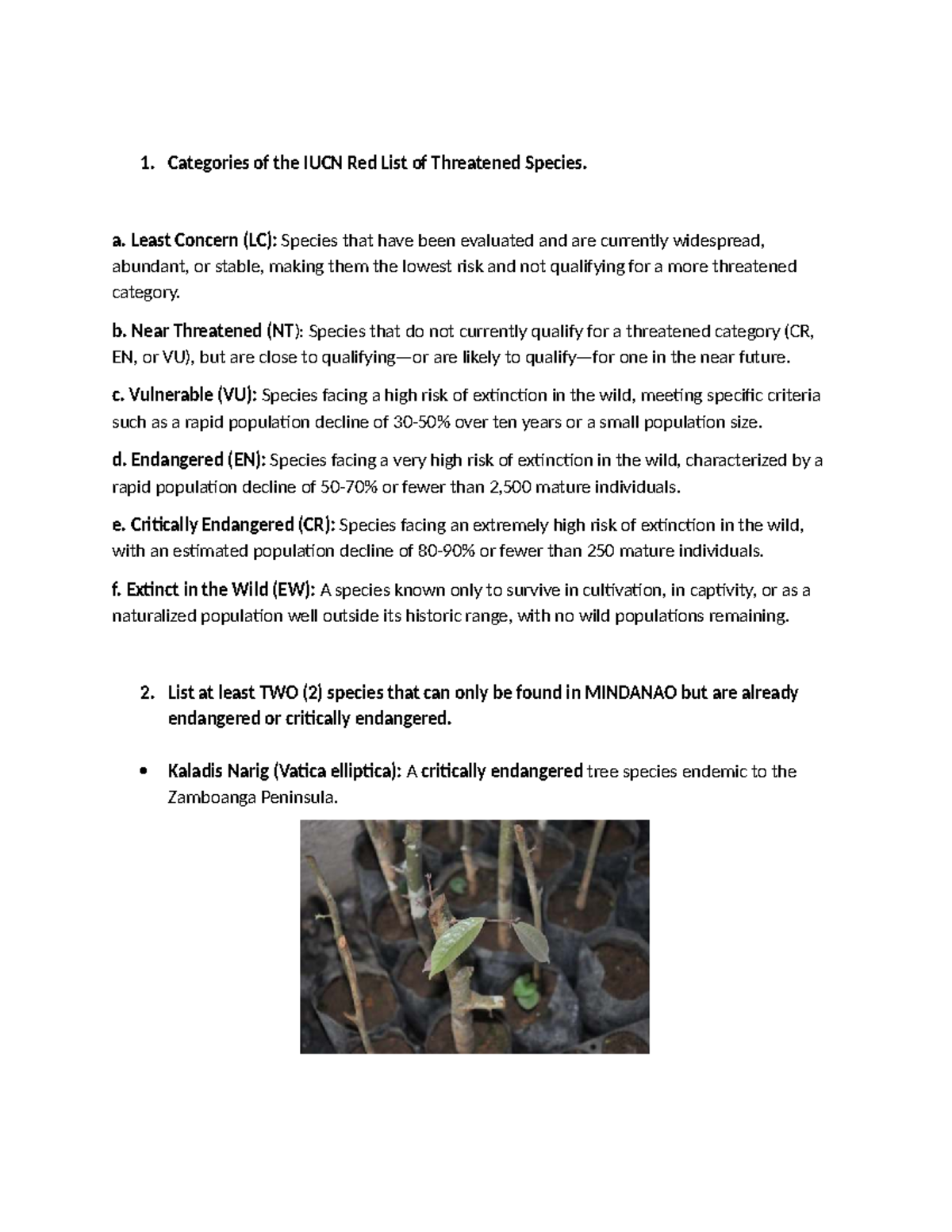 STS - Categories of IUCN Red List & Endangered Species in Mindanao ...
