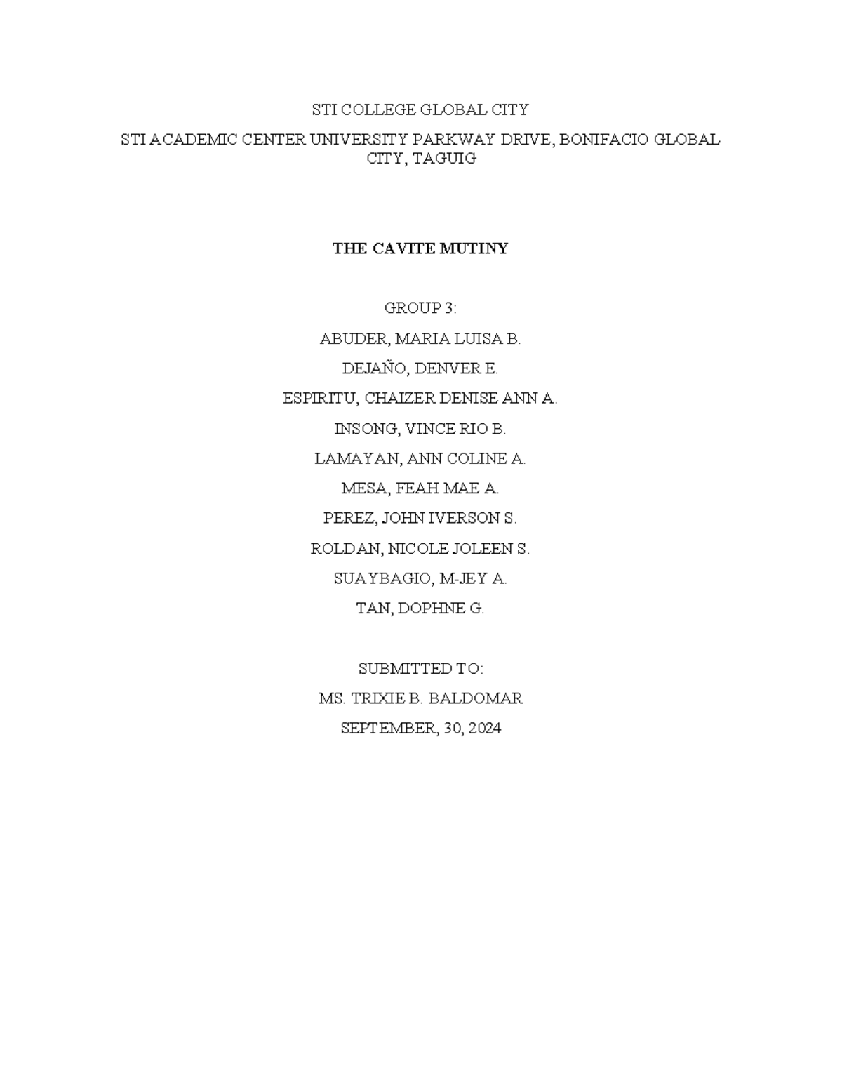 Position Paper on the Cavite Mutiny (RPH Group 4) - Studocu