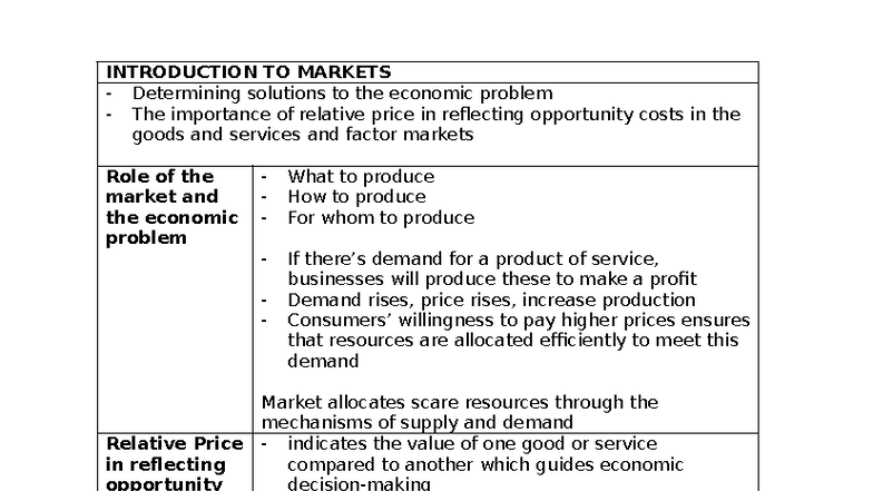 Economics 2: Markets - Comprehensive Study Notes - Studocu