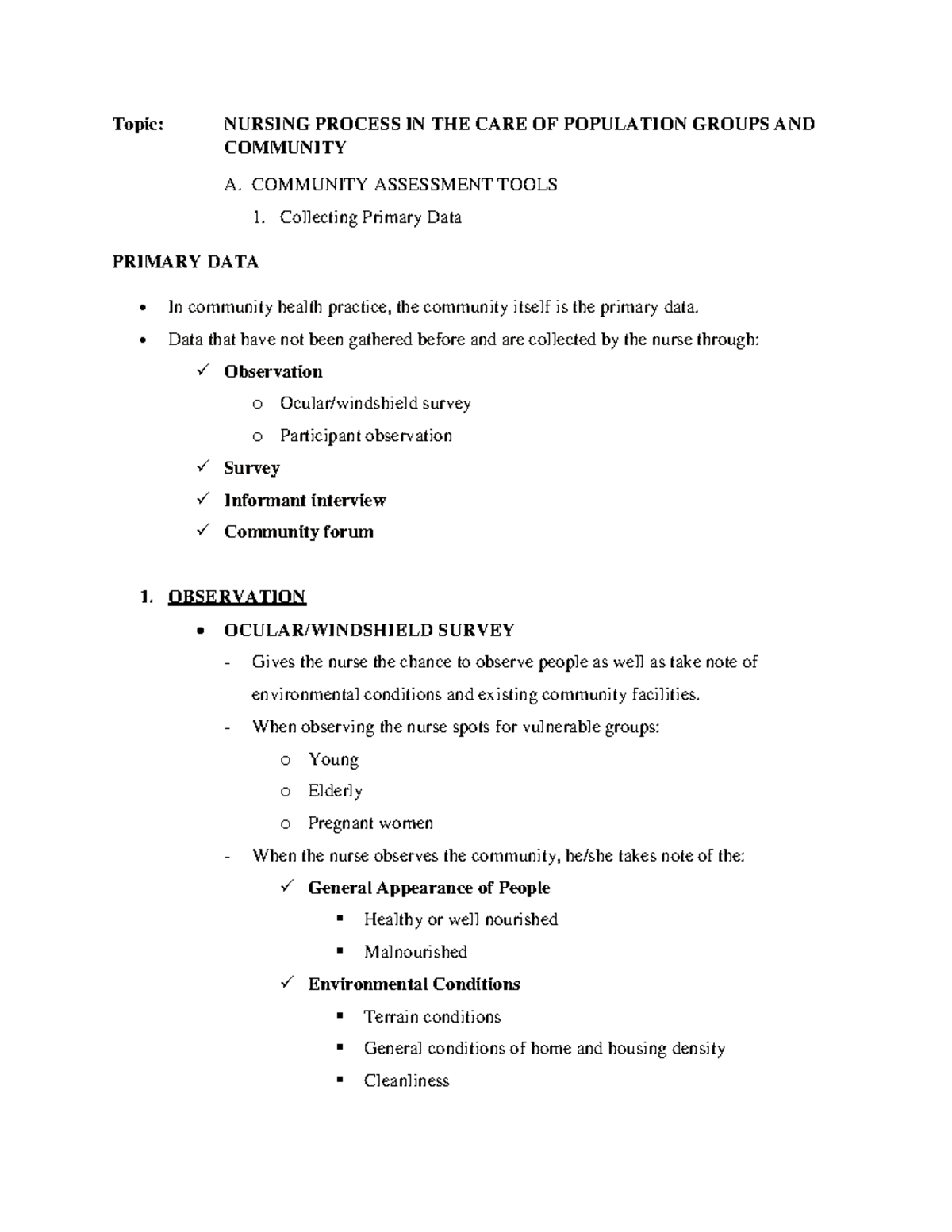 Nursing Process: Community Assessment Tools and Primary Data Collection ...