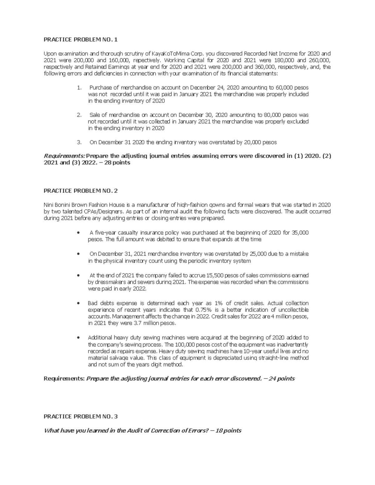 Practice Problem No. 1 - Audit Topic 1: Correction of Errors - Studocu