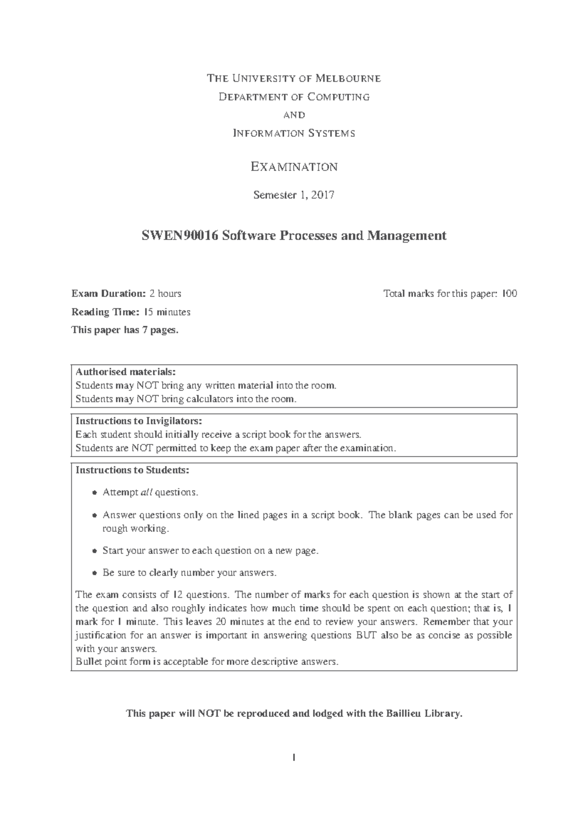 SWEN90016 Final Exam Instructions and Guidelines 2017 - Studocu