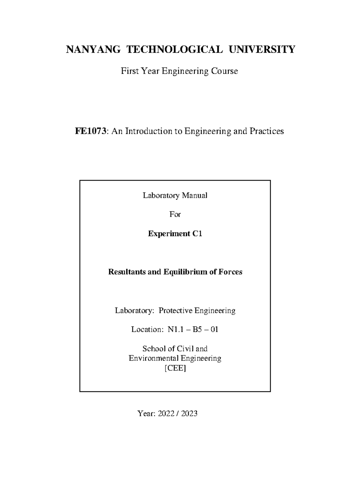 FE1073 C1 Lab Report: Resultants & Equilibrium of Forces 2022(S1) - Studocu