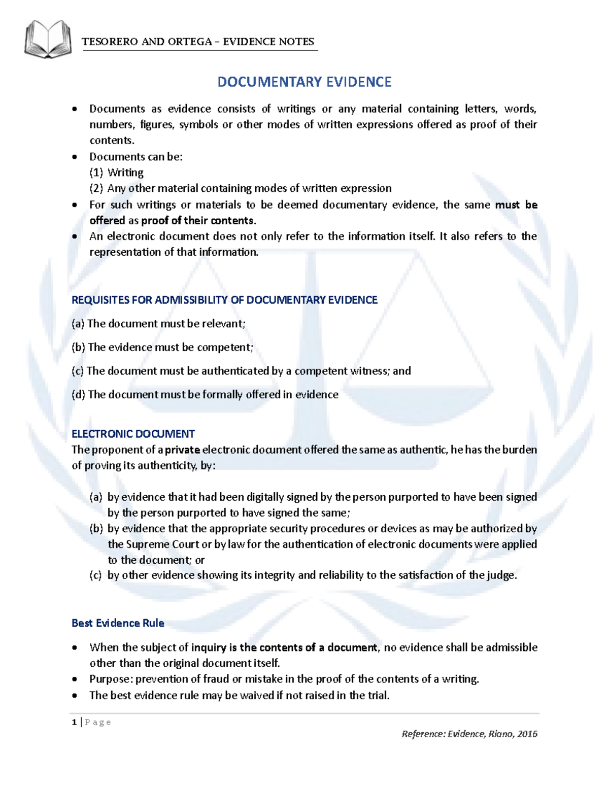 Documentary Evidence: Admissibility and Authentication Guide - Studocu