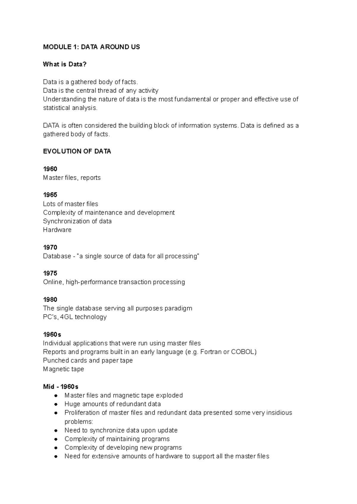 Understanding Data: Module 1 & 2 Overview - Studocu
