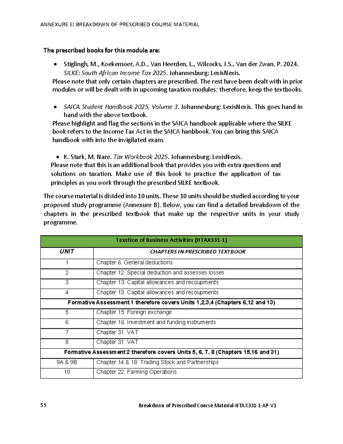 Breakdown of Prescribed Course Material for HTAX331-1 - Studocu