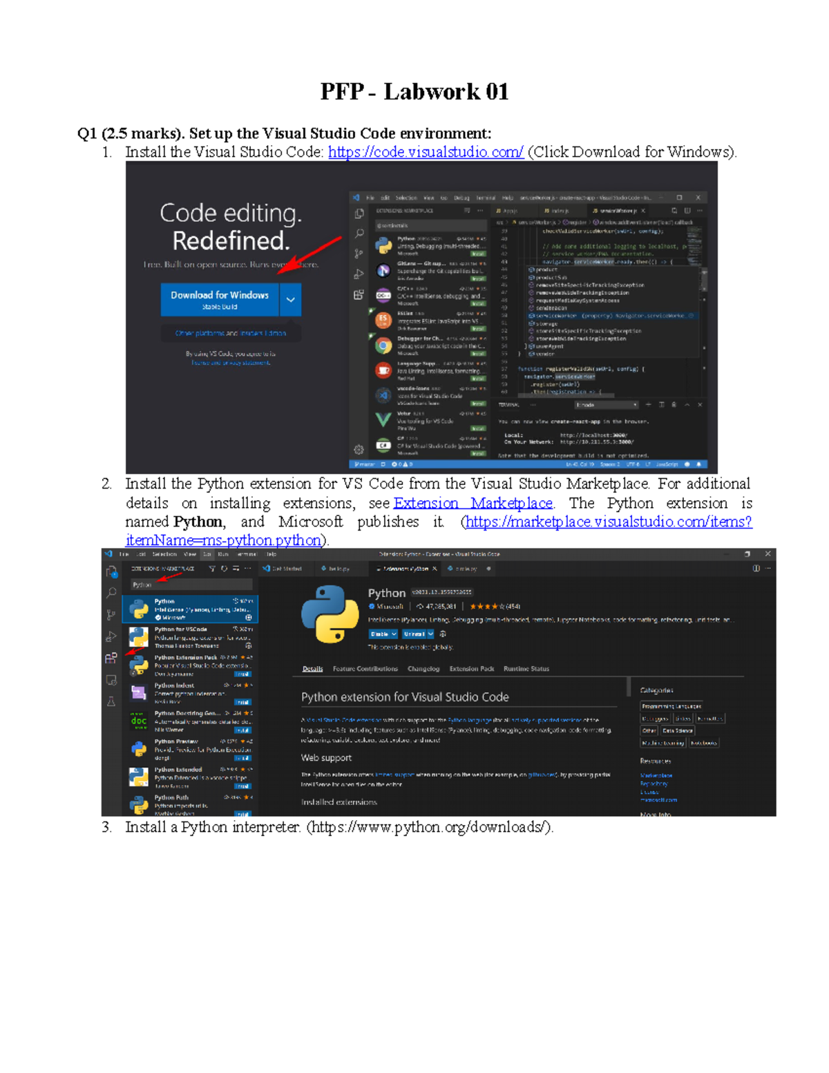 Lab01a - nooo - PFP - Labwork 01 Q1 (2 marks). Set up the Visual Studio ...