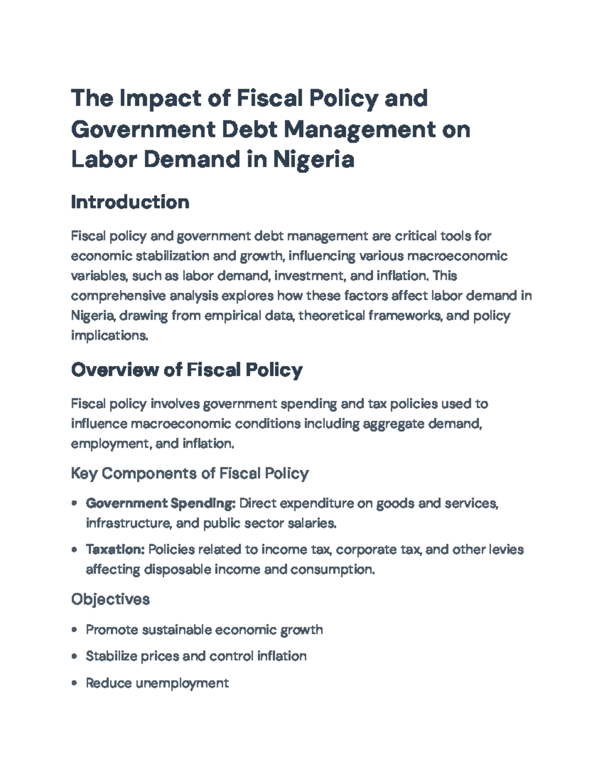 Impact of Fiscal Policy & Government Debt on Labor Demand in Nigeria ...