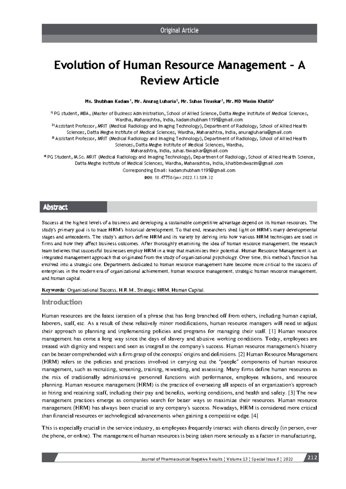 Evolution of Human Resource Management: A Comprehensive Review (MBA ...