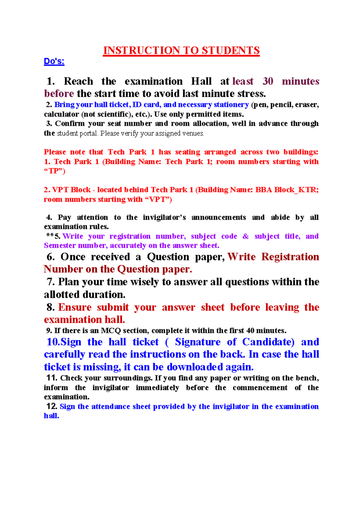 Exam Instructions: Do's and Don'ts for Students - Studocu