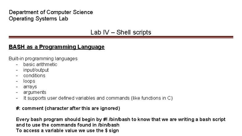 CS 101 Lab IV: BASH Shell Scripting Basics and Exercises - Studocu