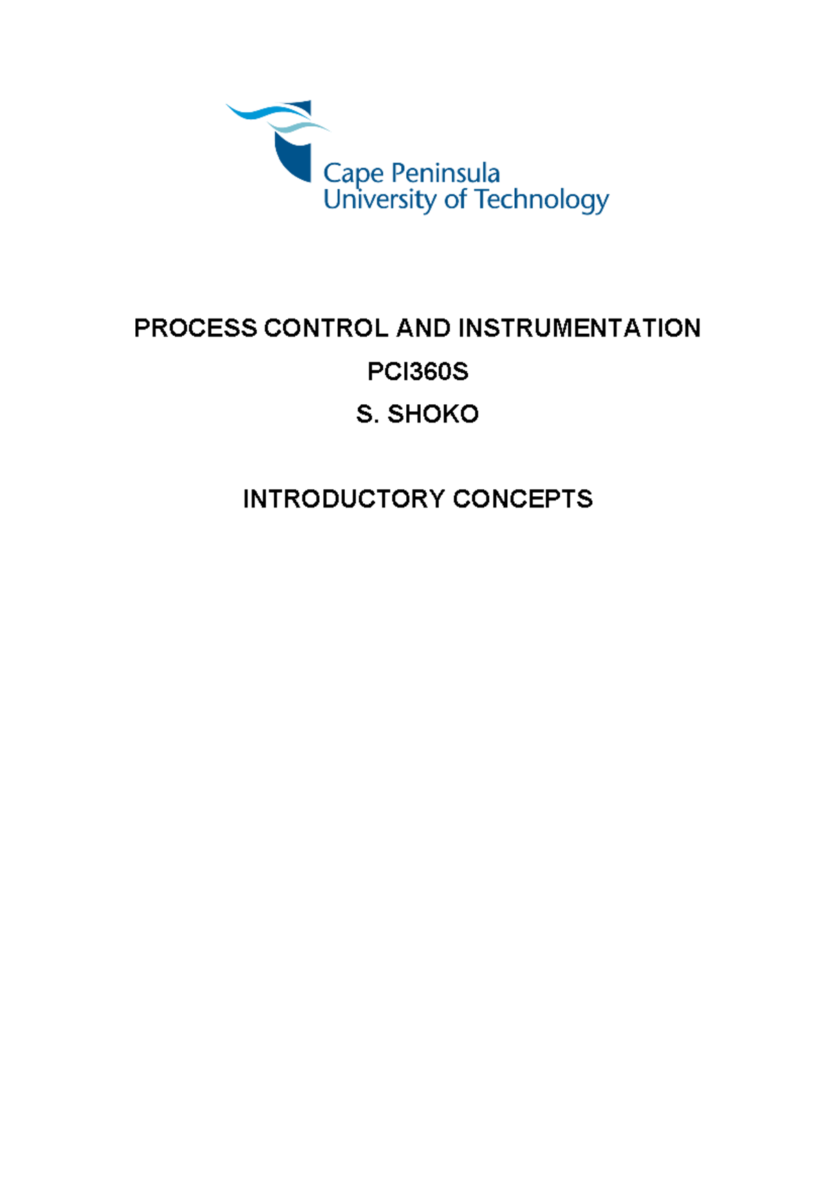 2026 PCI360S Process Control: Introductory Concepts and History - Studocu