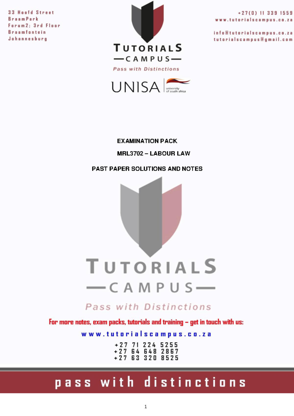 MRL3702 Labour Law Final Exam Pack: Past Papers, Solutions & Notes ...