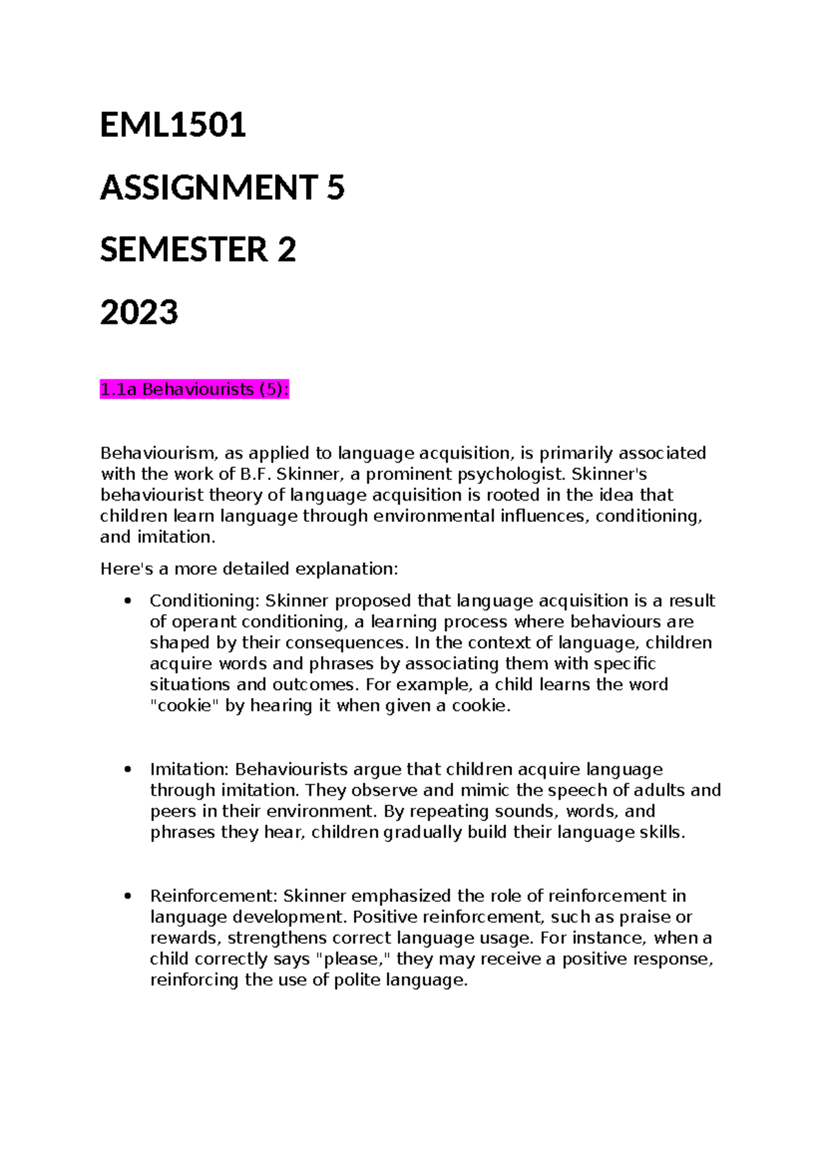 EML1501 ASSIGNMENT 5 S2 2023 - LANGUAGE ACQUISITION THEORIES - Studocu