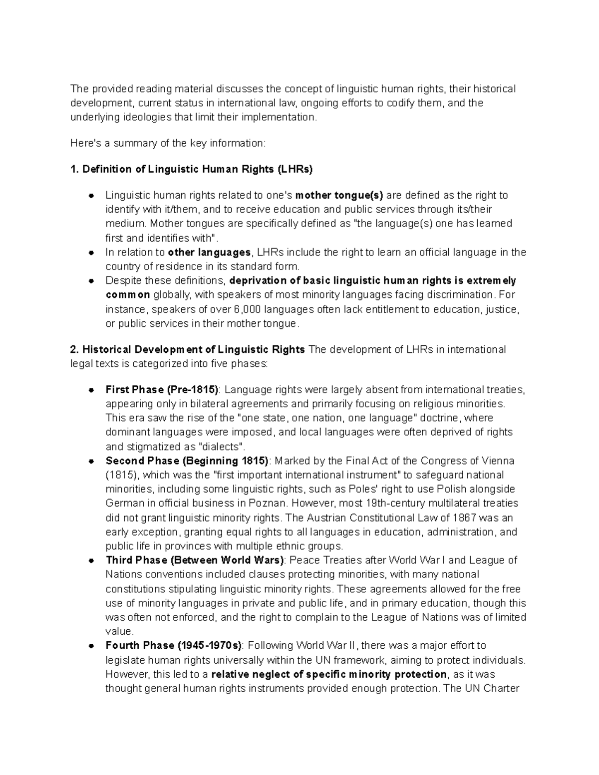 LHR 101: Summary of Linguistic Human Rights and Their Evolution - Studocu